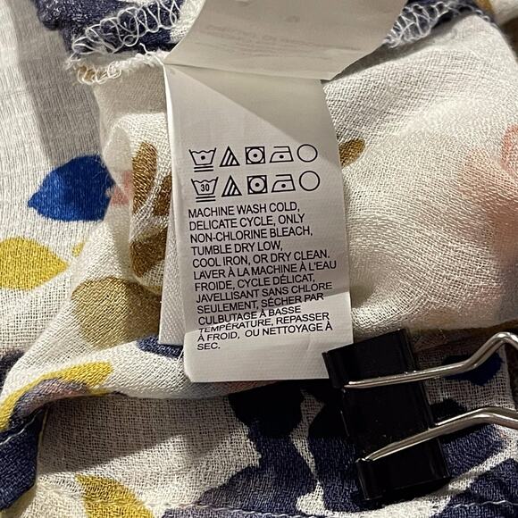 Lucky Brand Womens Top Tie Neck Button Floral Gauzy Beachy Watercolor Medium EE - Picture 5 of 9